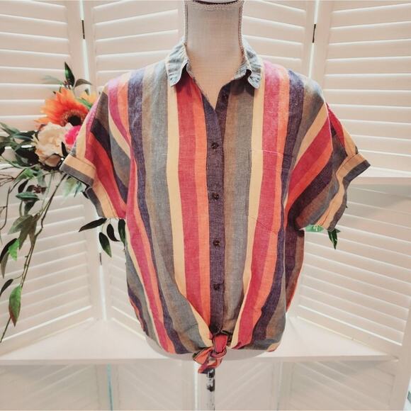 Madewell Tops - MADEWELL MULTI COLOR STRIPE SHIRT WITH TIE FRONT SIZE SMALL